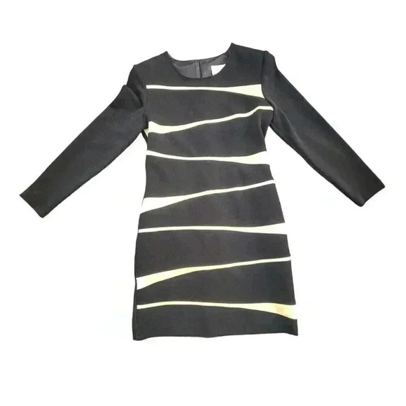 Joseph Ribkoff Dresses & Skirts - Joseph Ribkoff Black Bodycon Knit Dress Gold Diagonal Blocking Size 8 Vintage